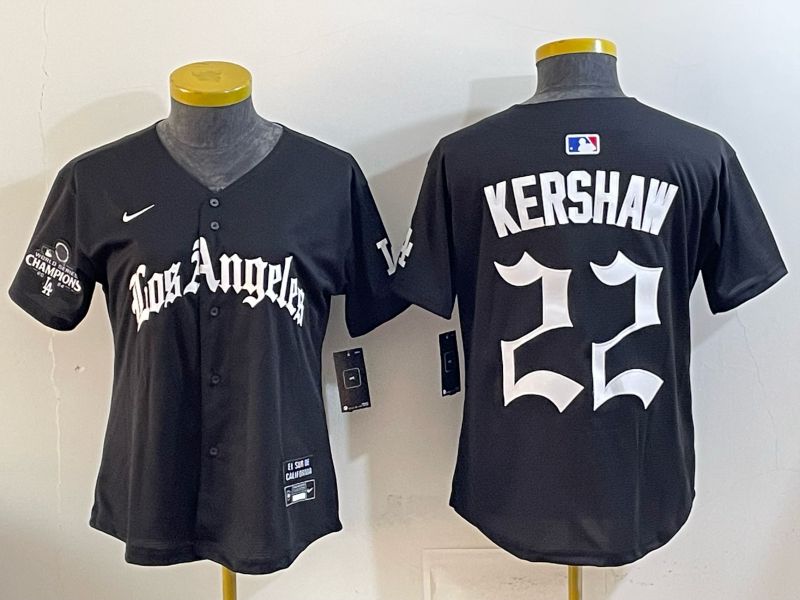 Women Los Angeles Dodgers #22 Kershaw Black 5th Jointly Name 2026 Nike MLB Jersey style 07